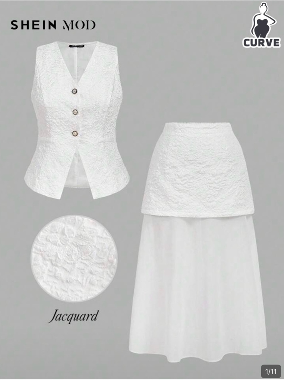 SHEIN White Jacquard Layered Maxi Skirt